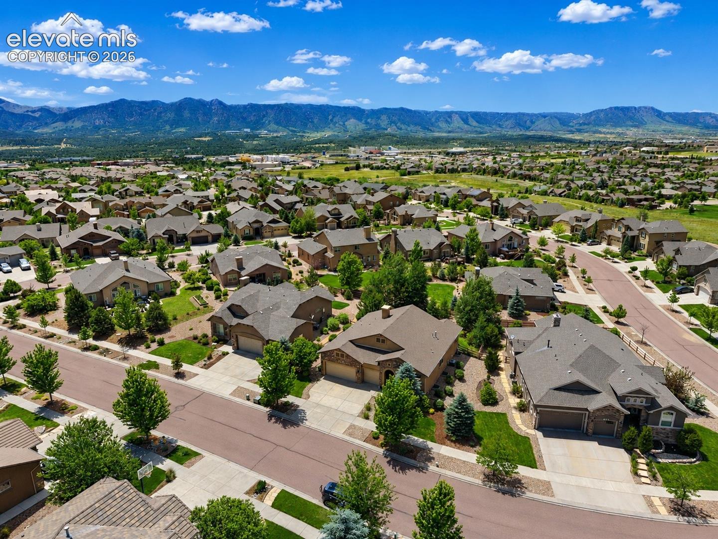 Residential neighborhood with mountain backdrop