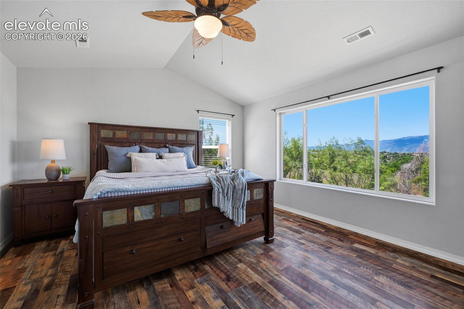 Huge master bedroom with endless views and vaulted ceiling!