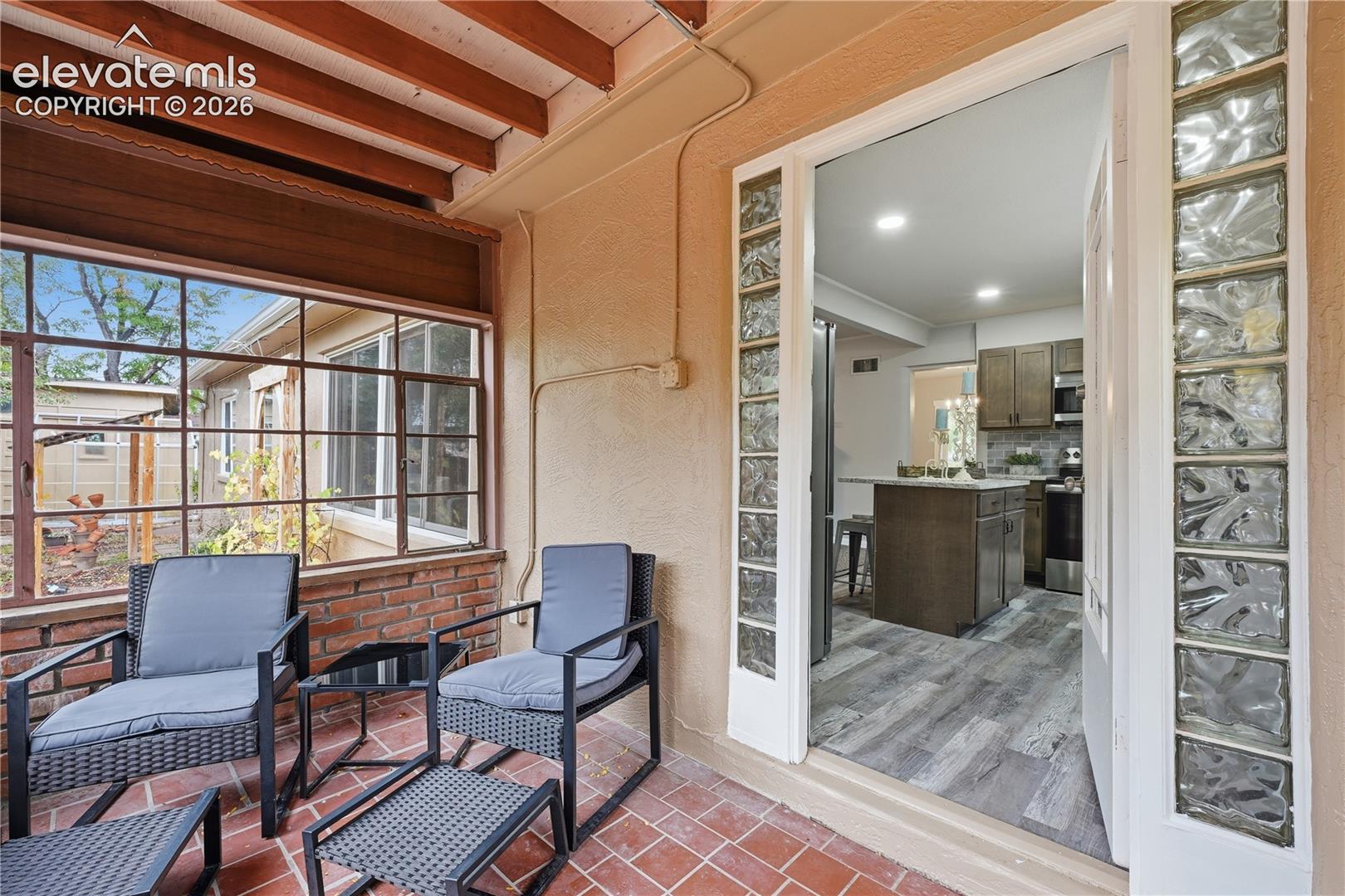 Looking back towards the kitchen entrance from the sun room.