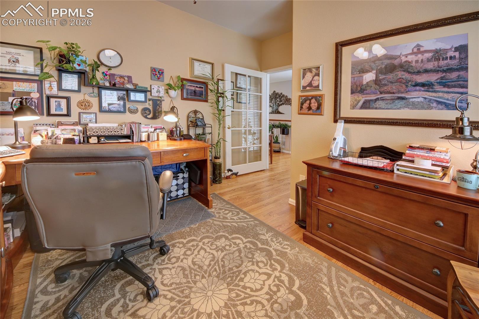 Office on main level with french door entry