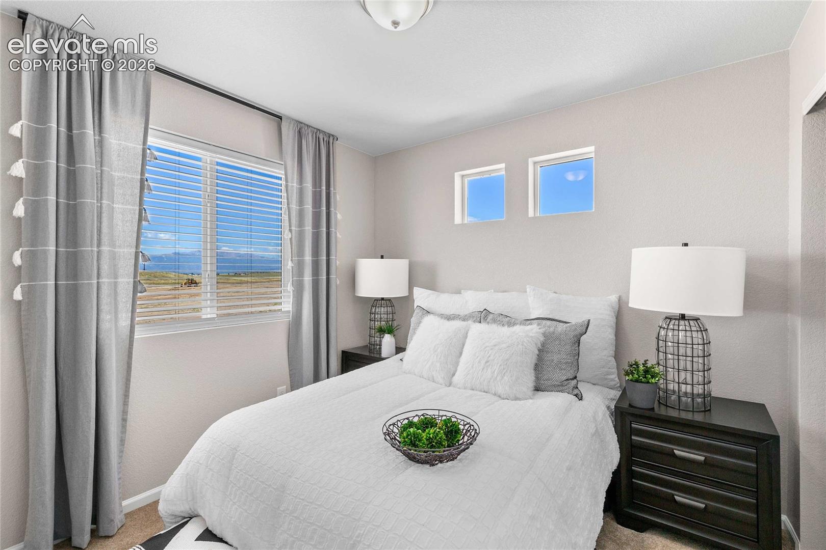 Wall-to-wall carpeting and a ceiling-mounted light fixture
*photos of a model home*