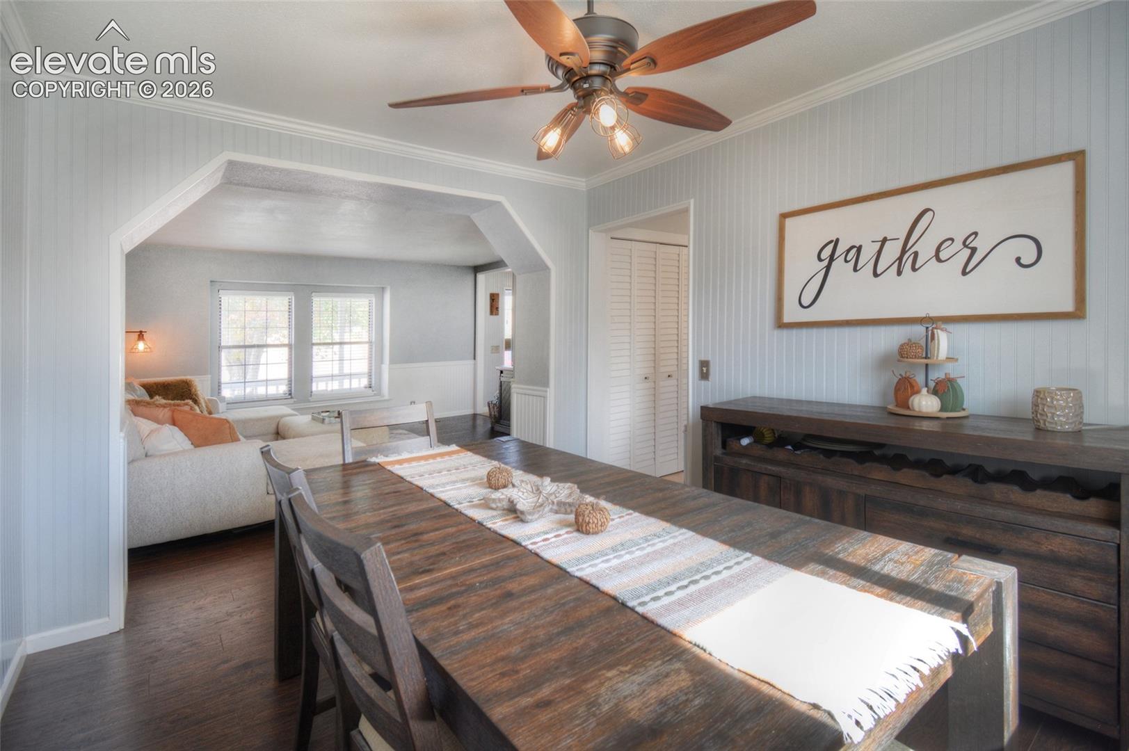 LVP flooring flows through to the formal dining room off of the kitchen and living room.