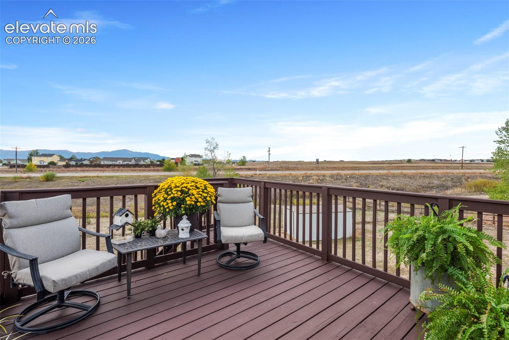 Elevated Wood 
Deck, View of "America's Mountain" Pikes Peak and Open Horizon Scenery where the Prong Antelope Roam