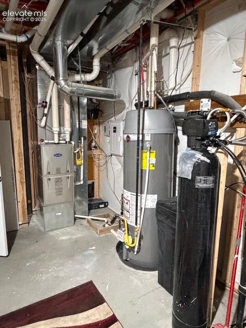 Mechanical room with whole house humidifier and water softener system