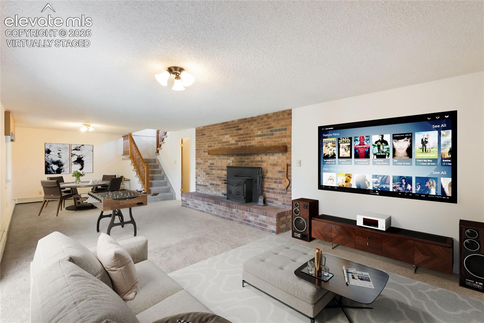 Virtually staged Family room in basement