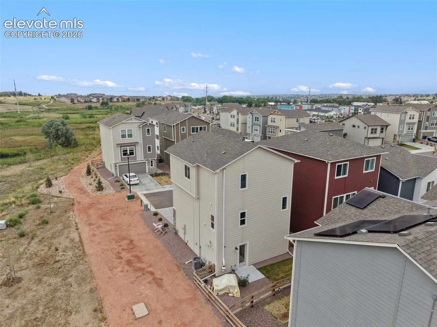 Aerial perspective showcasing a contemporary residential development