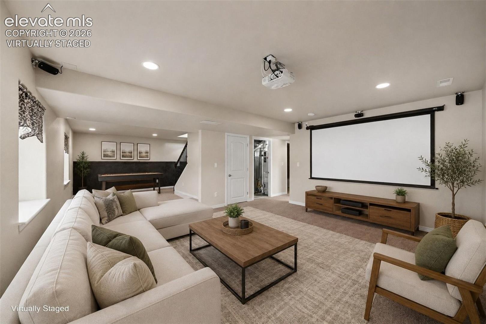 Theater Equipment Included. Other Furnishings are Virtually Staged.