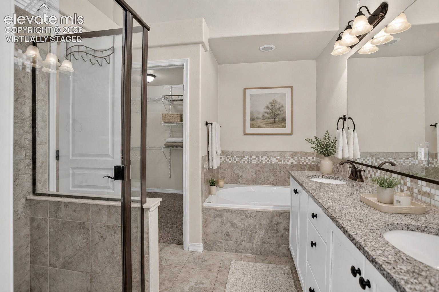Virtually Staged - Dual vanity with granite countertop and integrated sinks