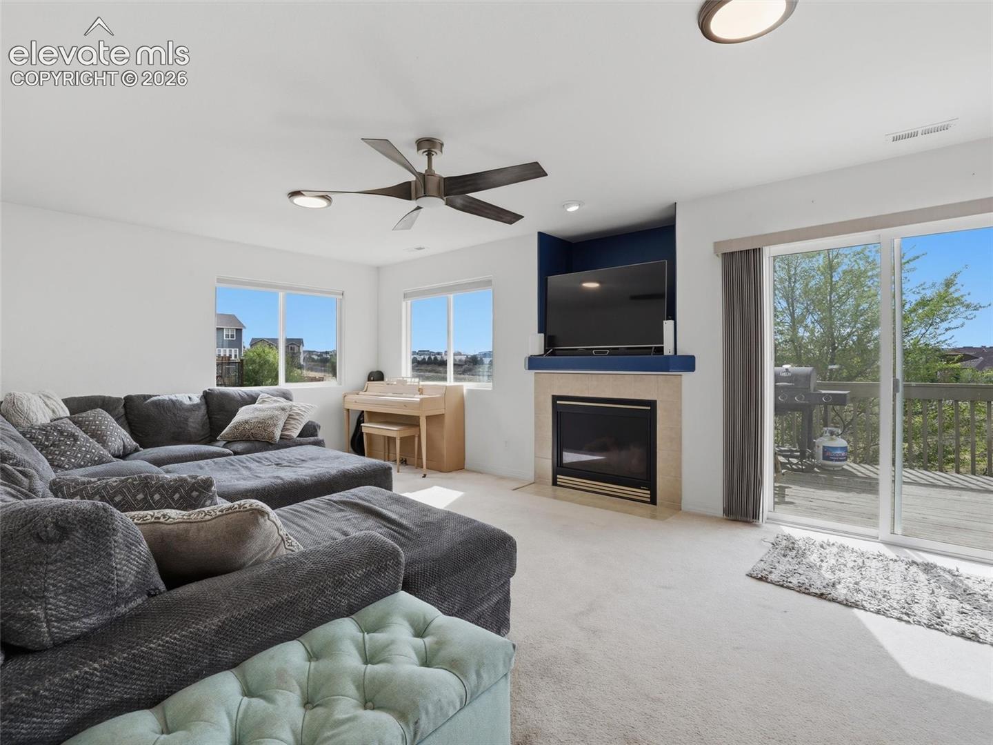 Recessed lighting and ceiling fan overhead