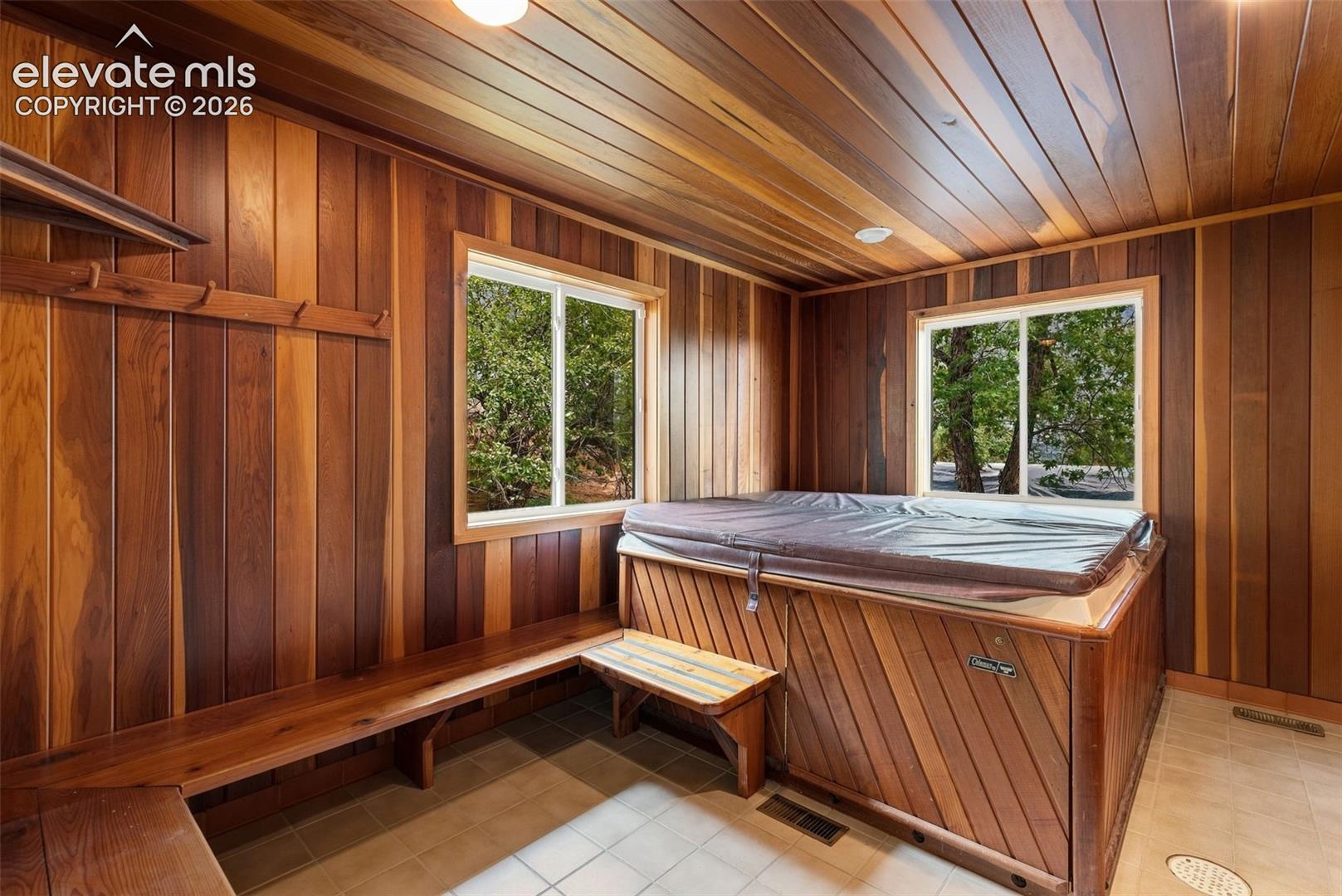 Hot tub room at the back of the house.