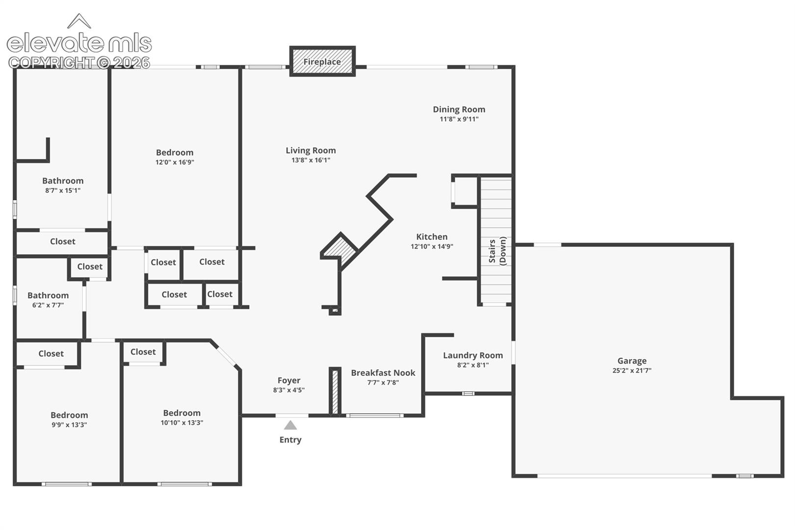 Main Level Floor Plan – Thoughtfully designed main-level layout featuring 3 bedrooms, 2 bathrooms, vaulted living spaces, dedicated laundry room, and an oversized attached garage for convenient everyday living.