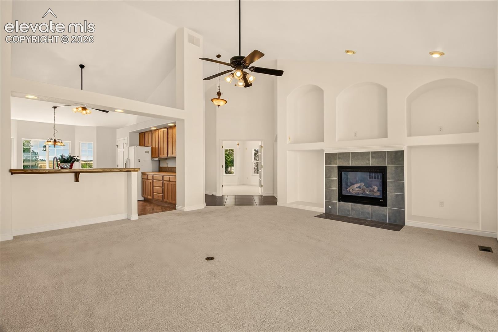 Built-Ins, Gas-Log Fireplace, Kitchen, Looking Into The Office Thru The French Doors