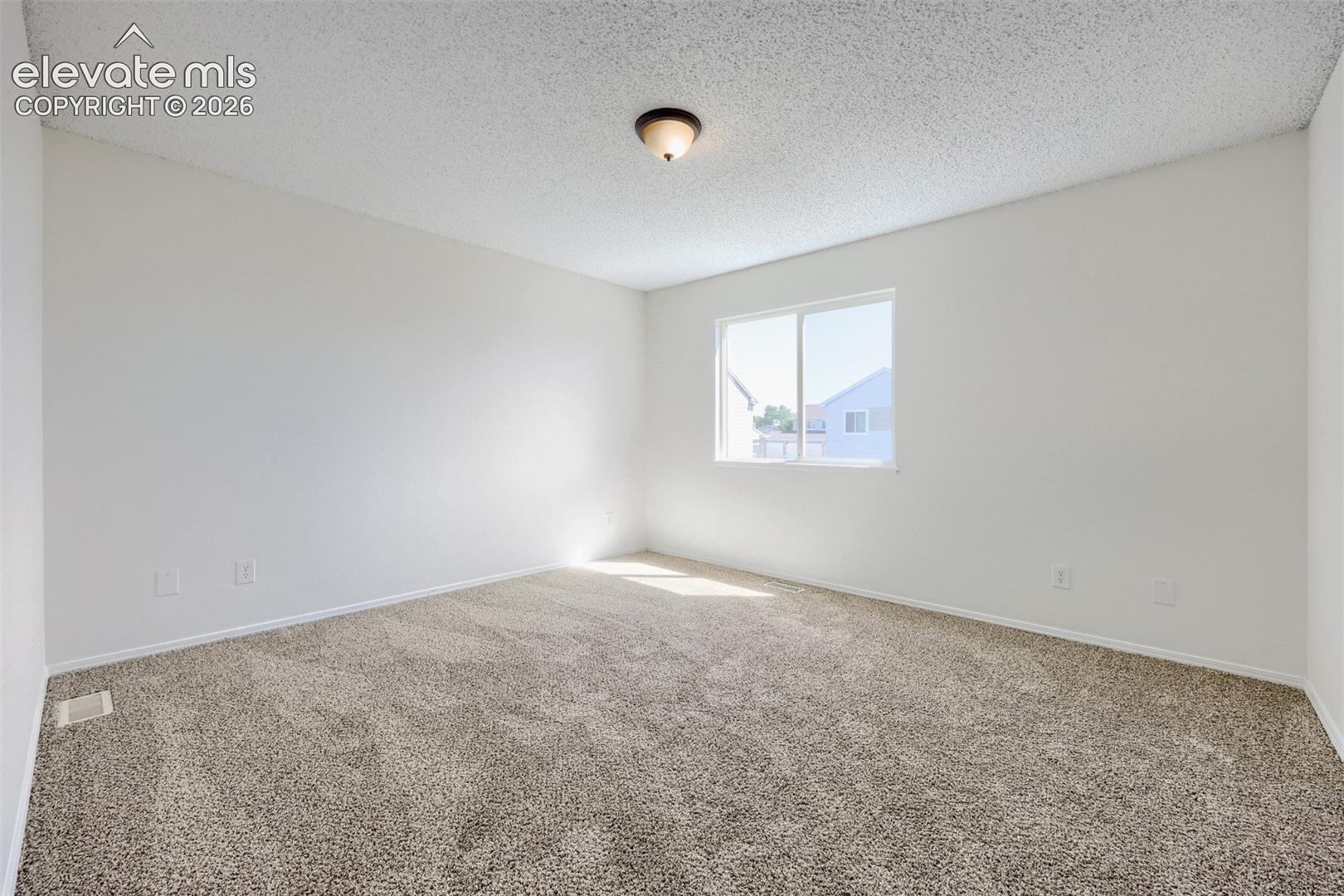 White walls with neutral carpeting