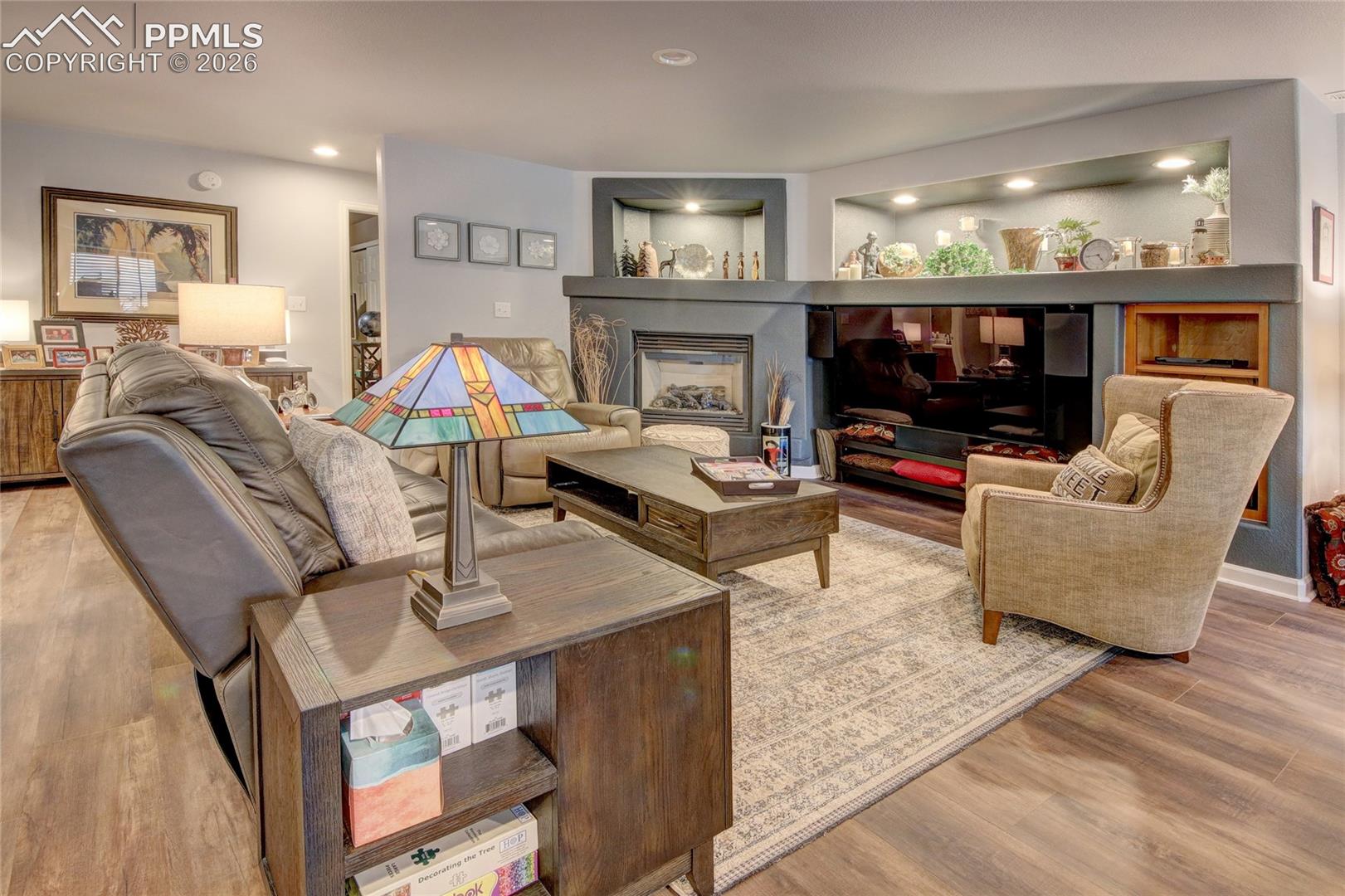 Family room luxury vinyl tile floors