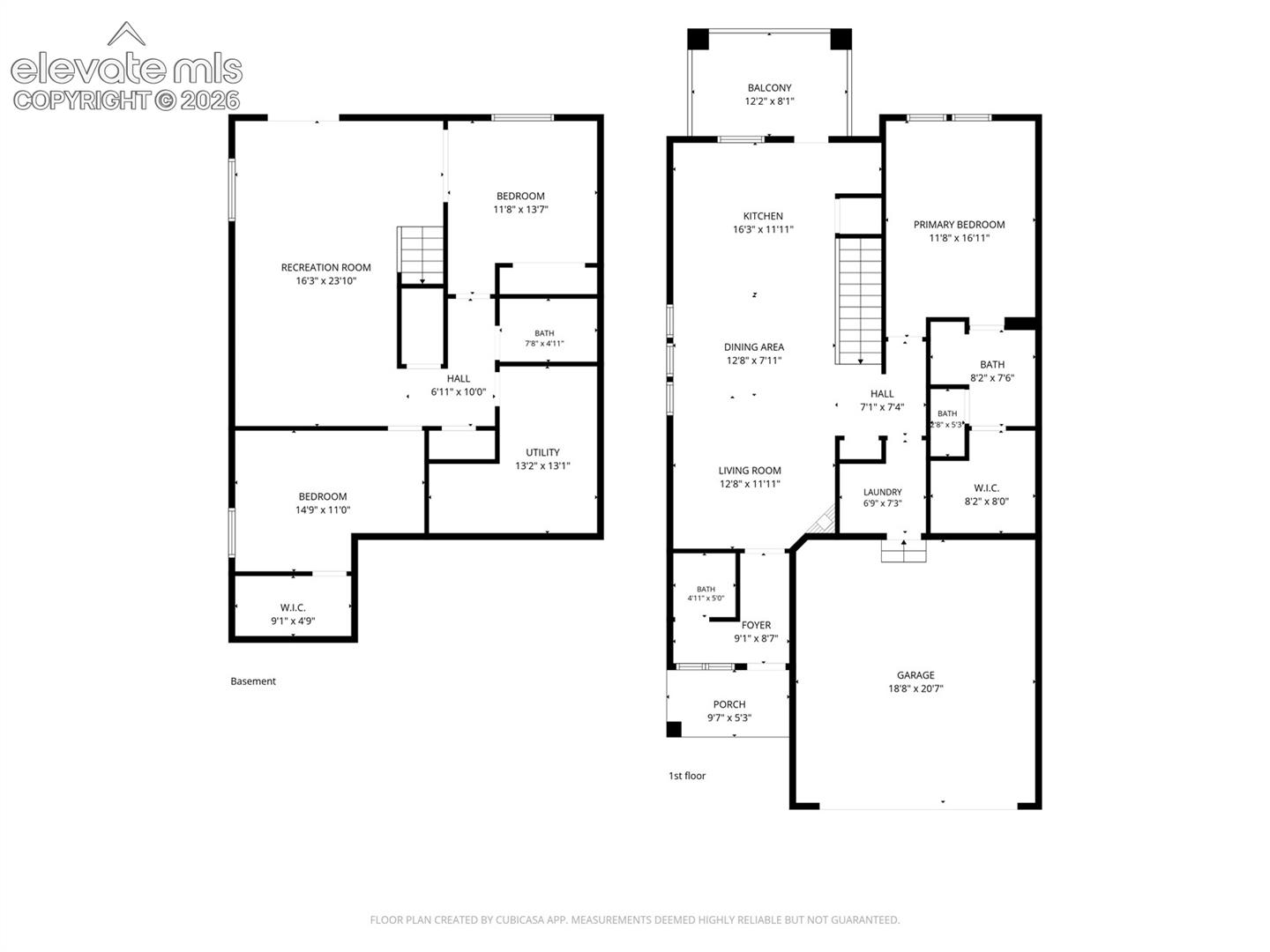 Complete floor plan provides an overview of the home's functional design across both the main level and finished basement.
