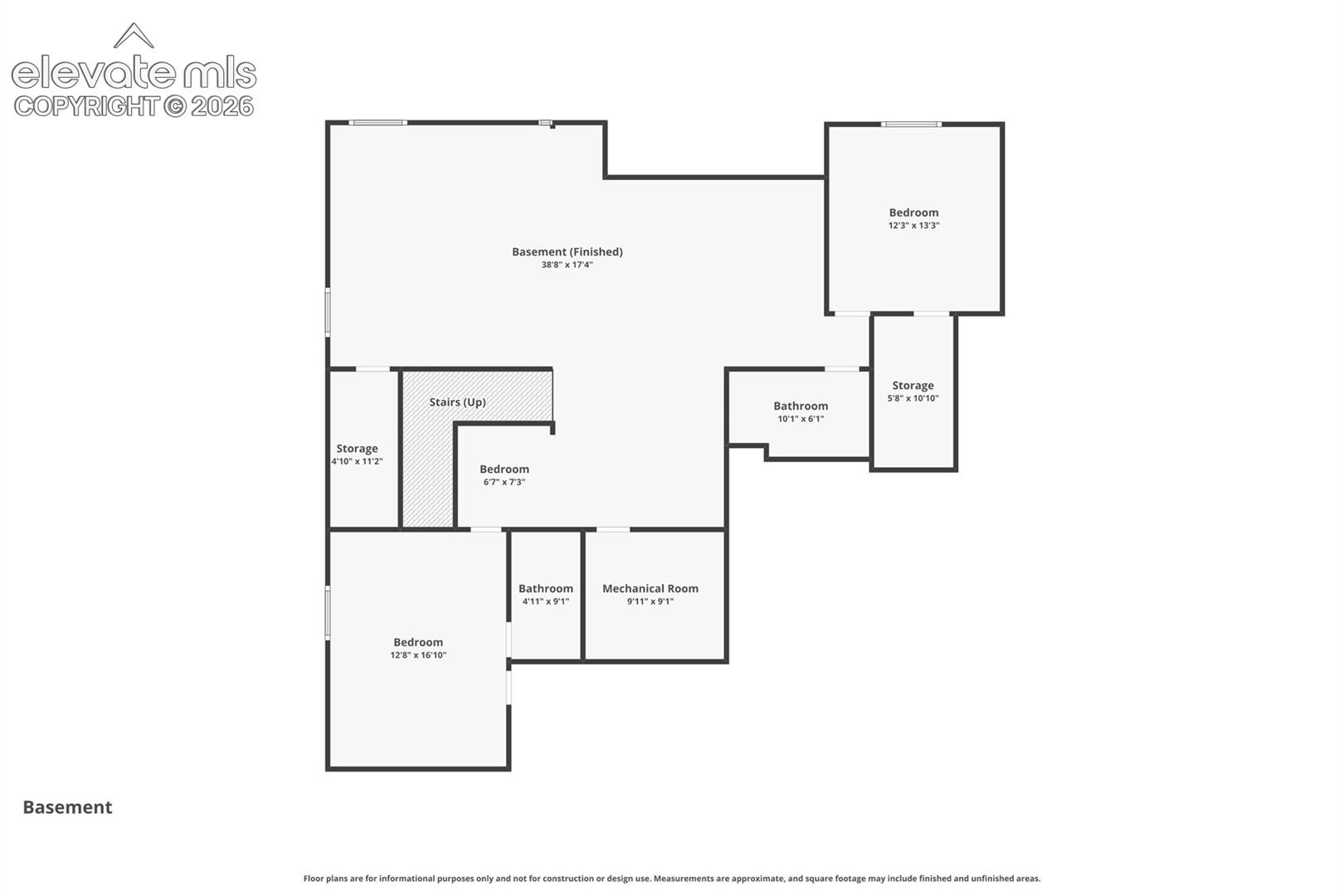 Finished Basement Floor Plan — Two Bedrooms, Two Baths, Large Recreation Room & Storage
