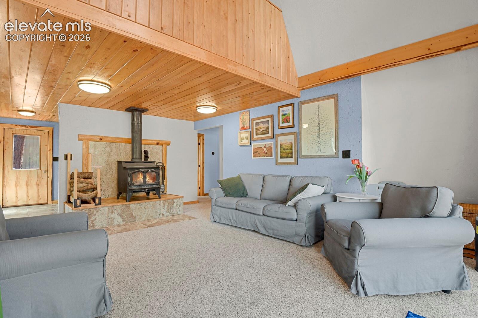 Cozy wood fireplace and hearth