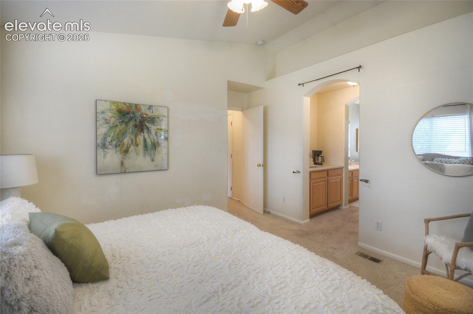 Adjoining 5 piece bathroom to the primary bedroom.
