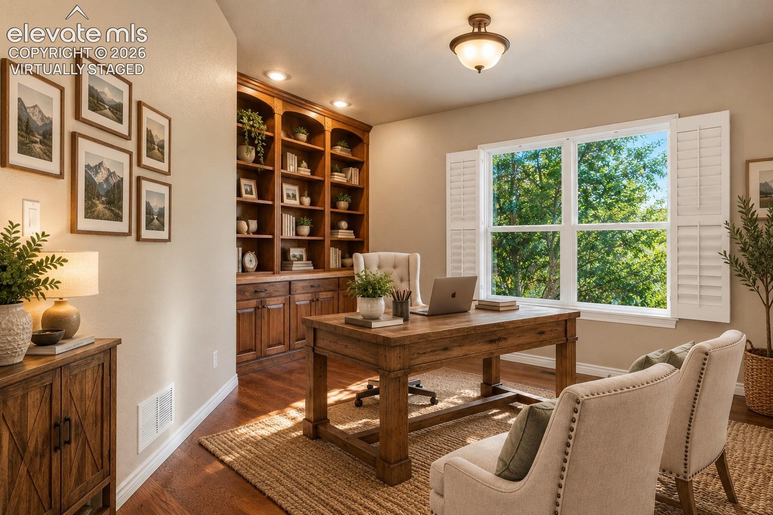 *VIRTUALLY STAGED* - OFFICE WITH BUILT-IN SHELVES AND PLANTATION SHUTTERS