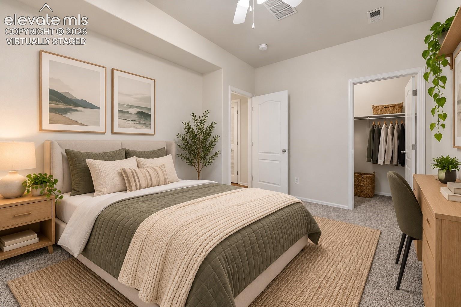 Additional Bedroom with Ceiling Fan and Walk-in Closet! Virtually Staged