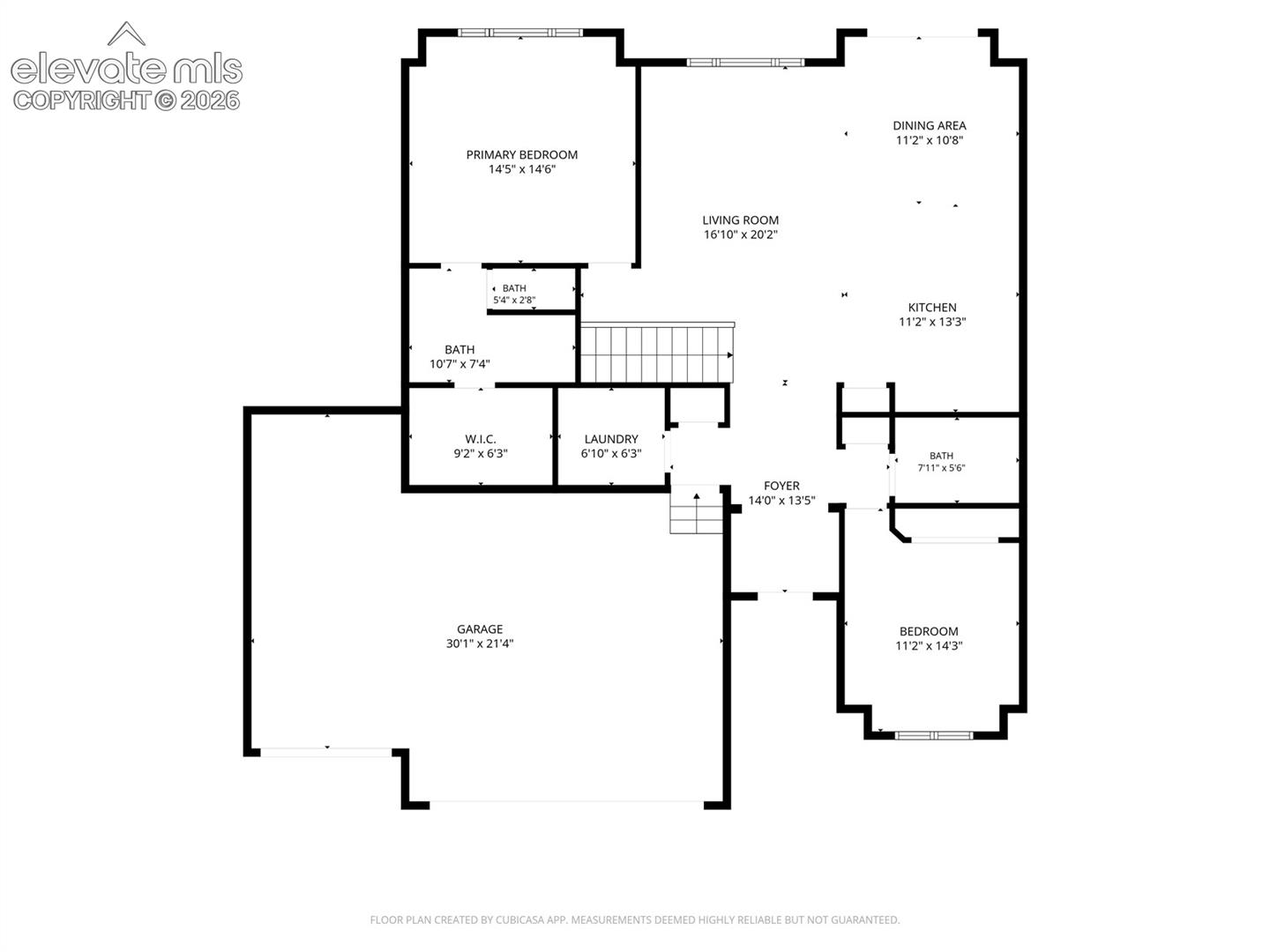 Main floor with open floor plan living room, dining room, and kitchen; A bedroom, full bathroom, laundry, and primary suite.