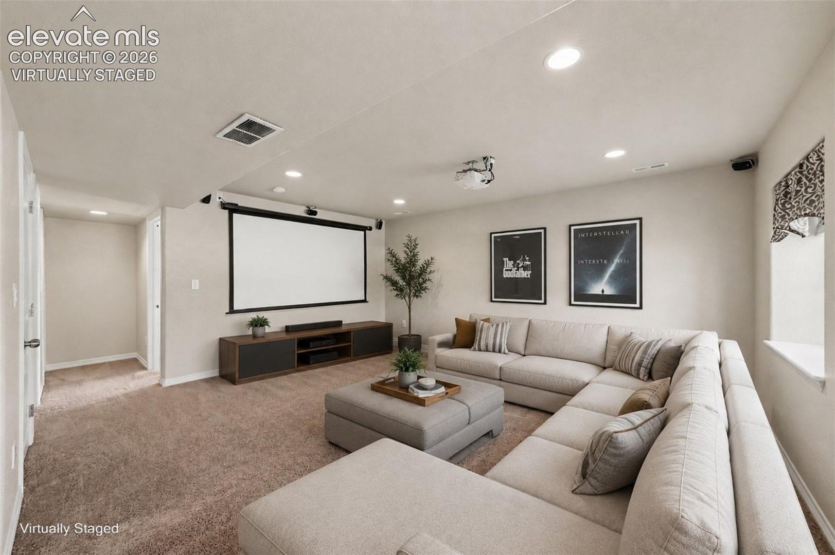 Theater Equipment Included. Other Furnishings are Virtually Staged.