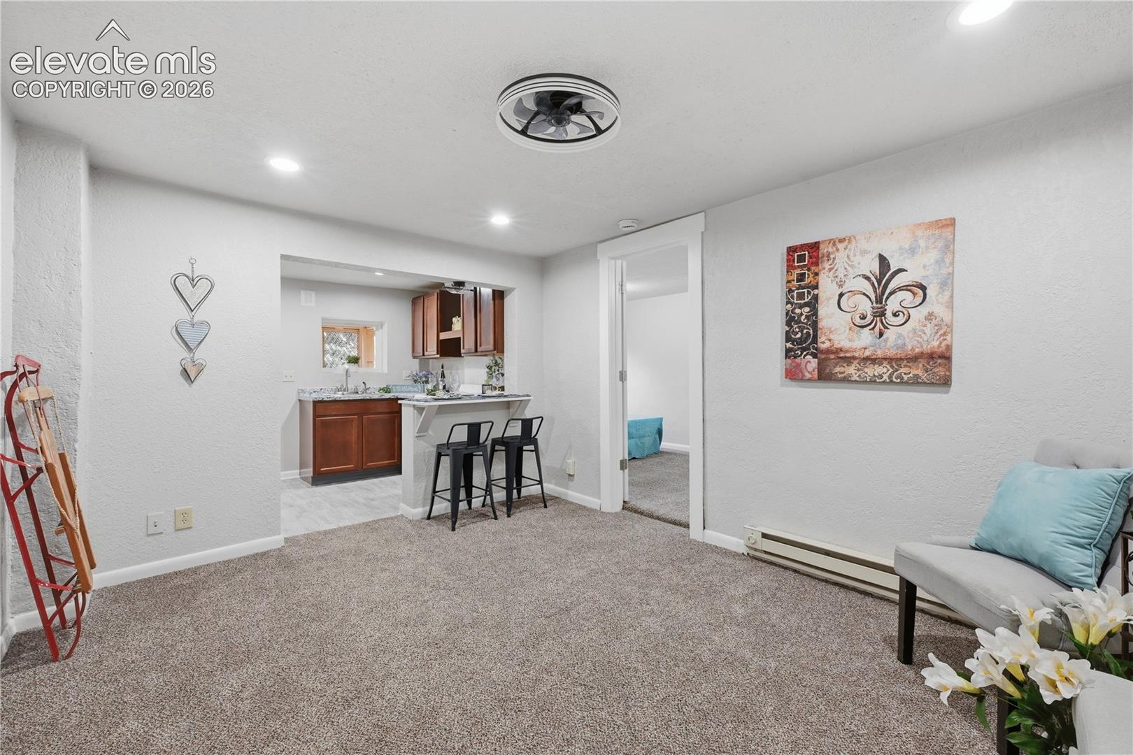 The great room in the apartment portion of the home.
