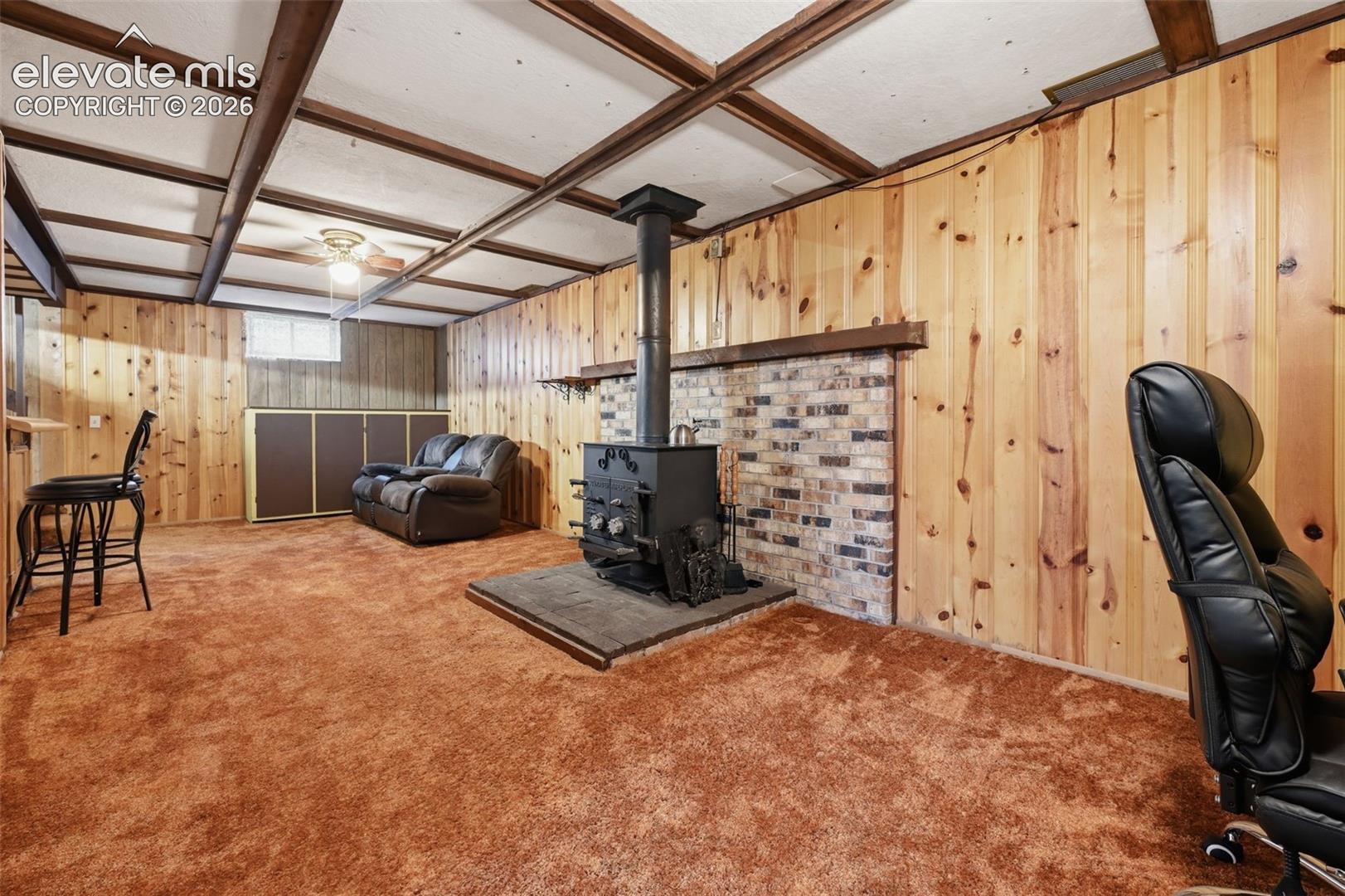 Basement Family Room with Woodburning Stove