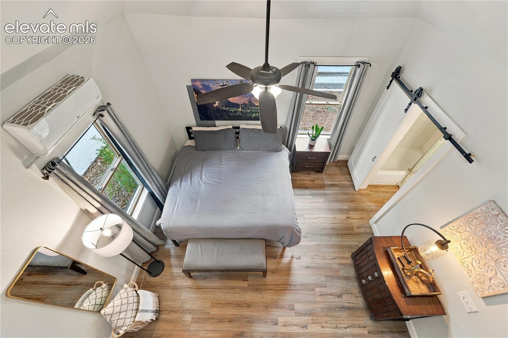 View from the loft into the bedroom. 