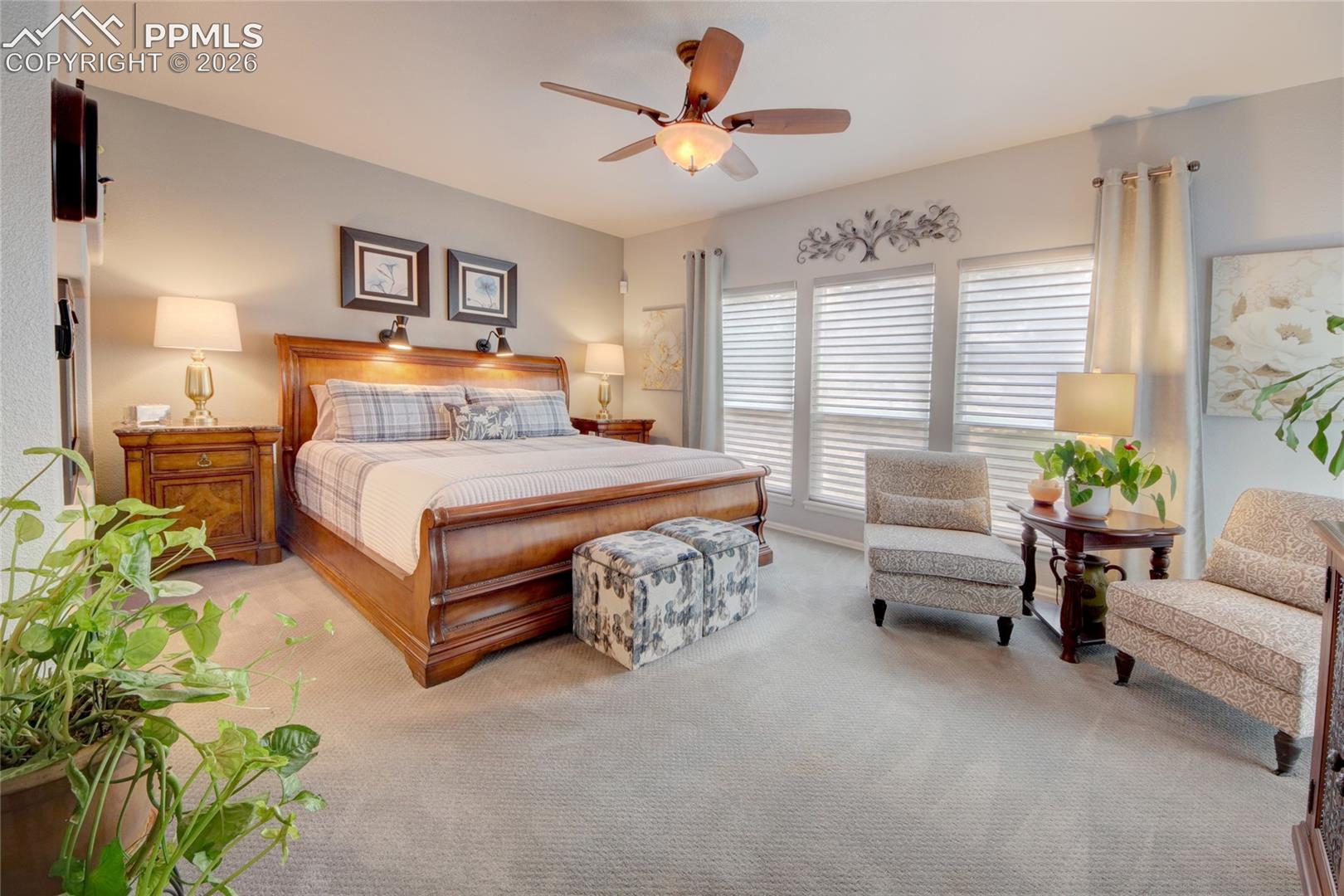 Master bedroom with remote controlled blinds