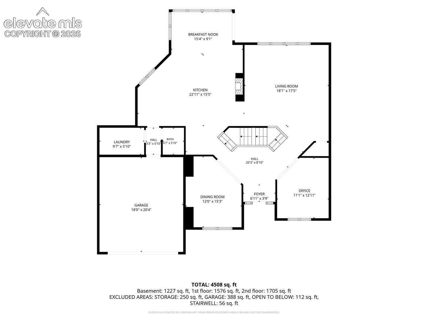Main floor w/ large kitchen, two living areas, dining, office, laundry and 1/2 bath.  NOTE:  Garage is a 3 car garage (not shown in diagram)