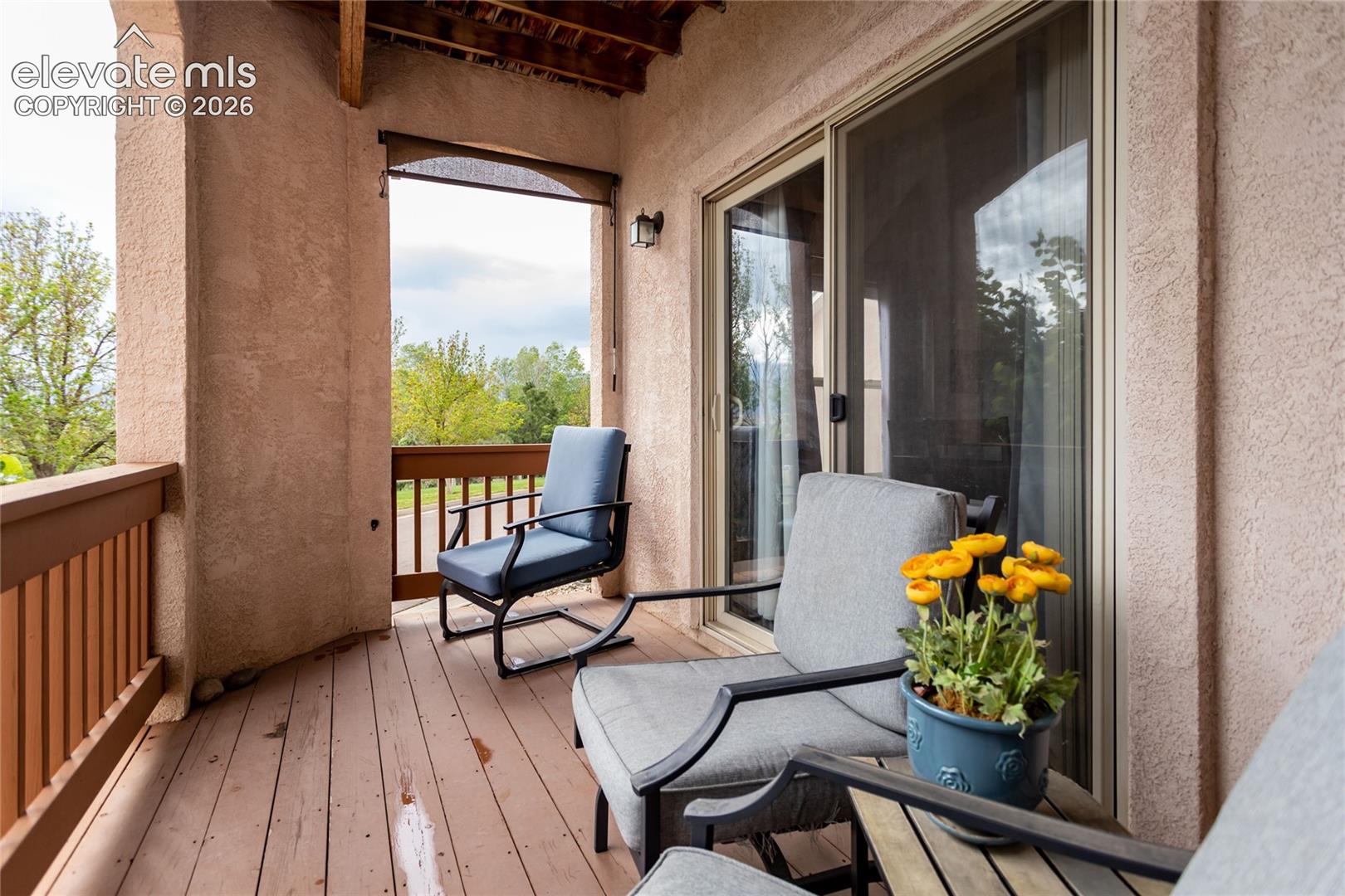 Balcony with mountain view outside dining area