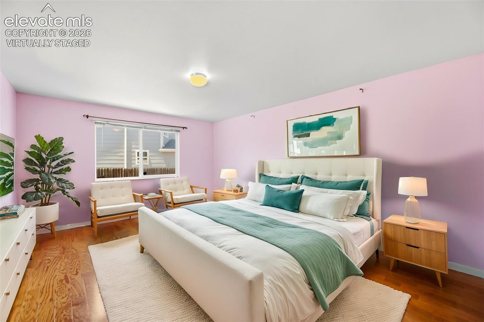 Virtually staged primary bedroom