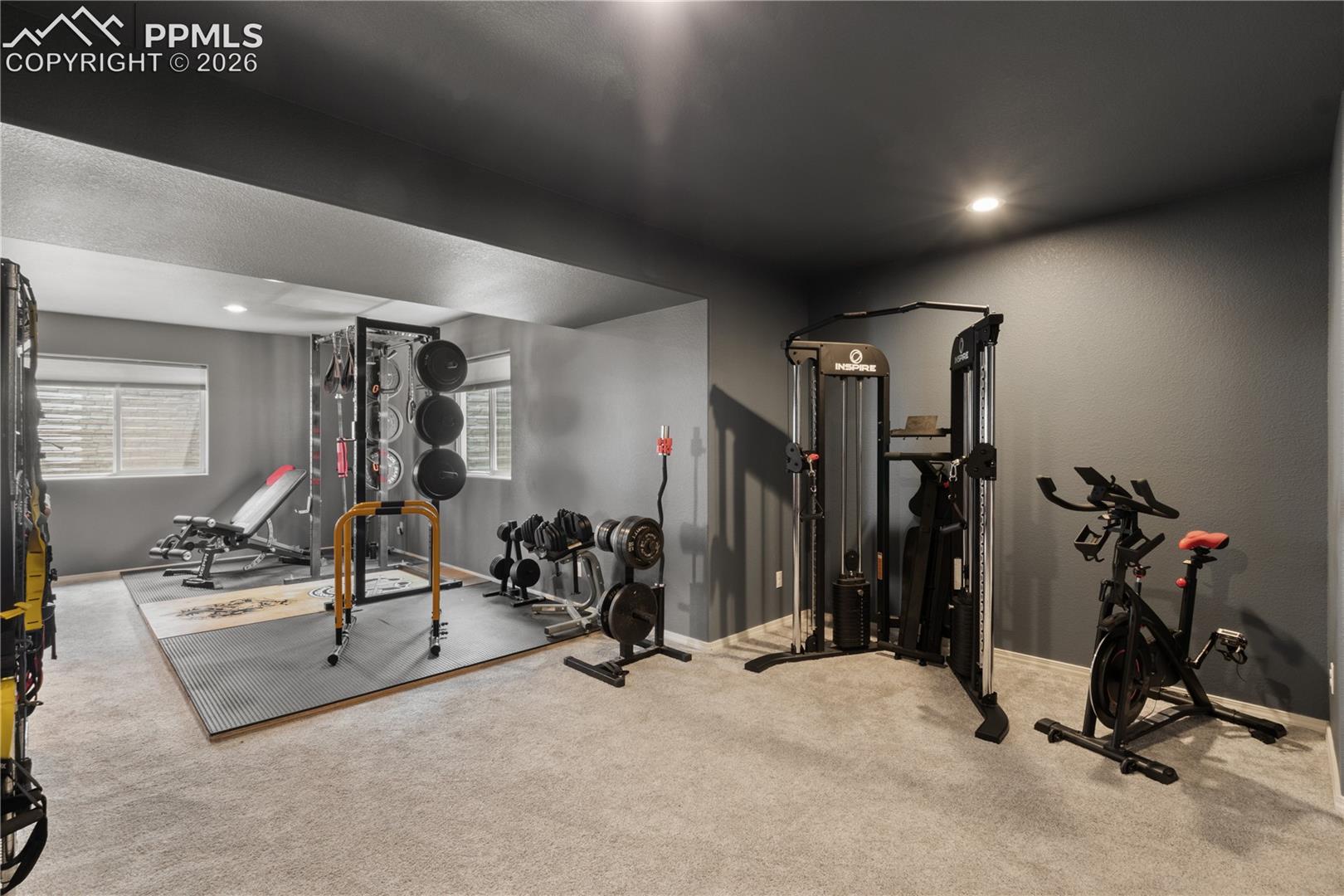 Exercise area with recessed lighting