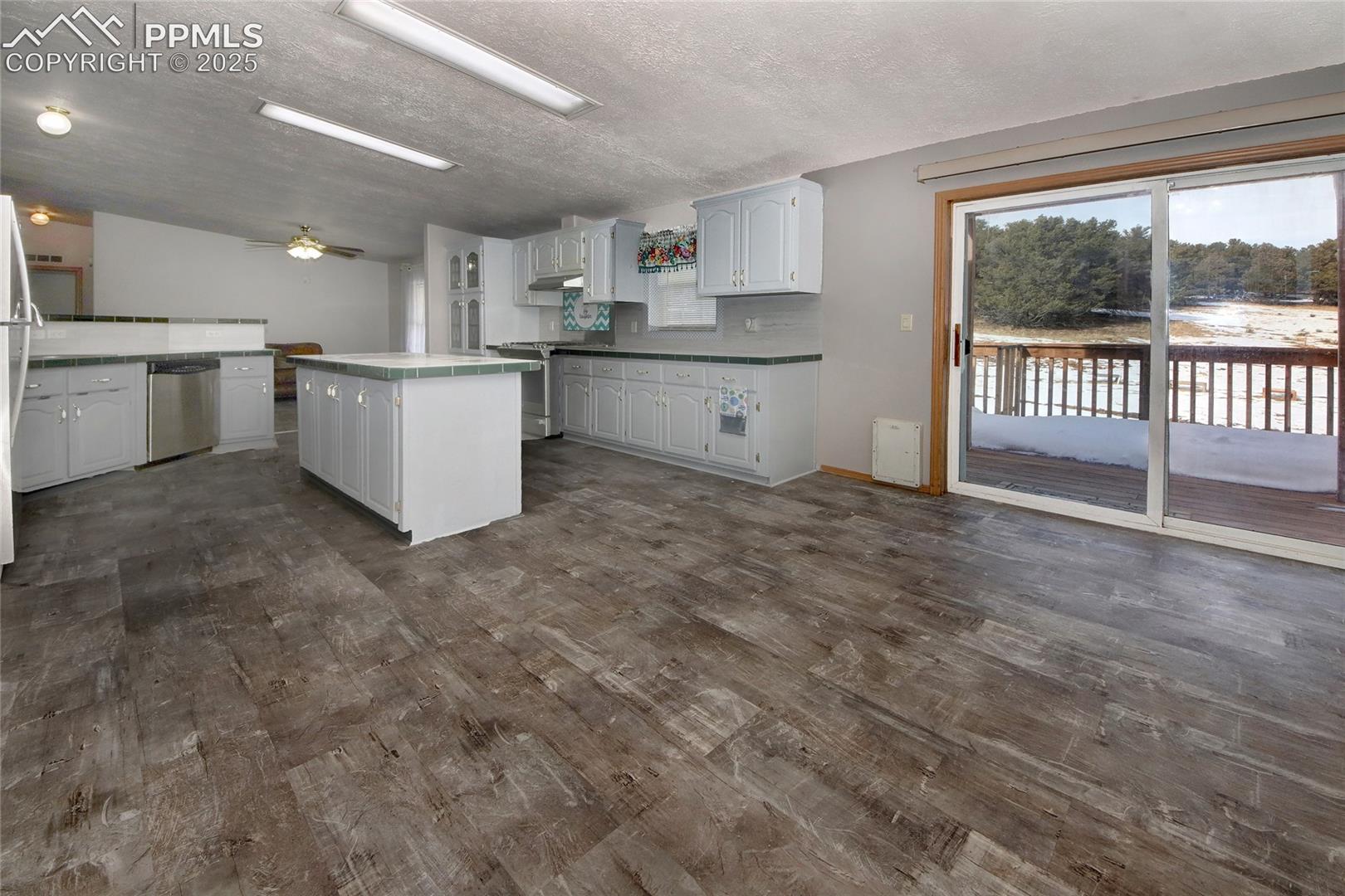 Kitchen walks out to rear deck with heated ramp access