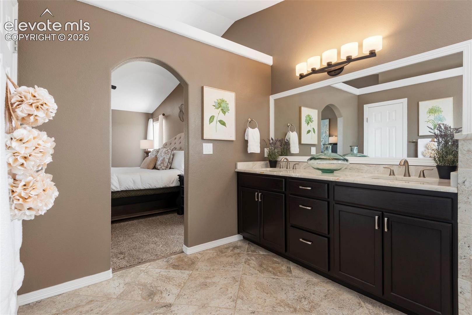 Double Vanity with Natural Stone Countertop