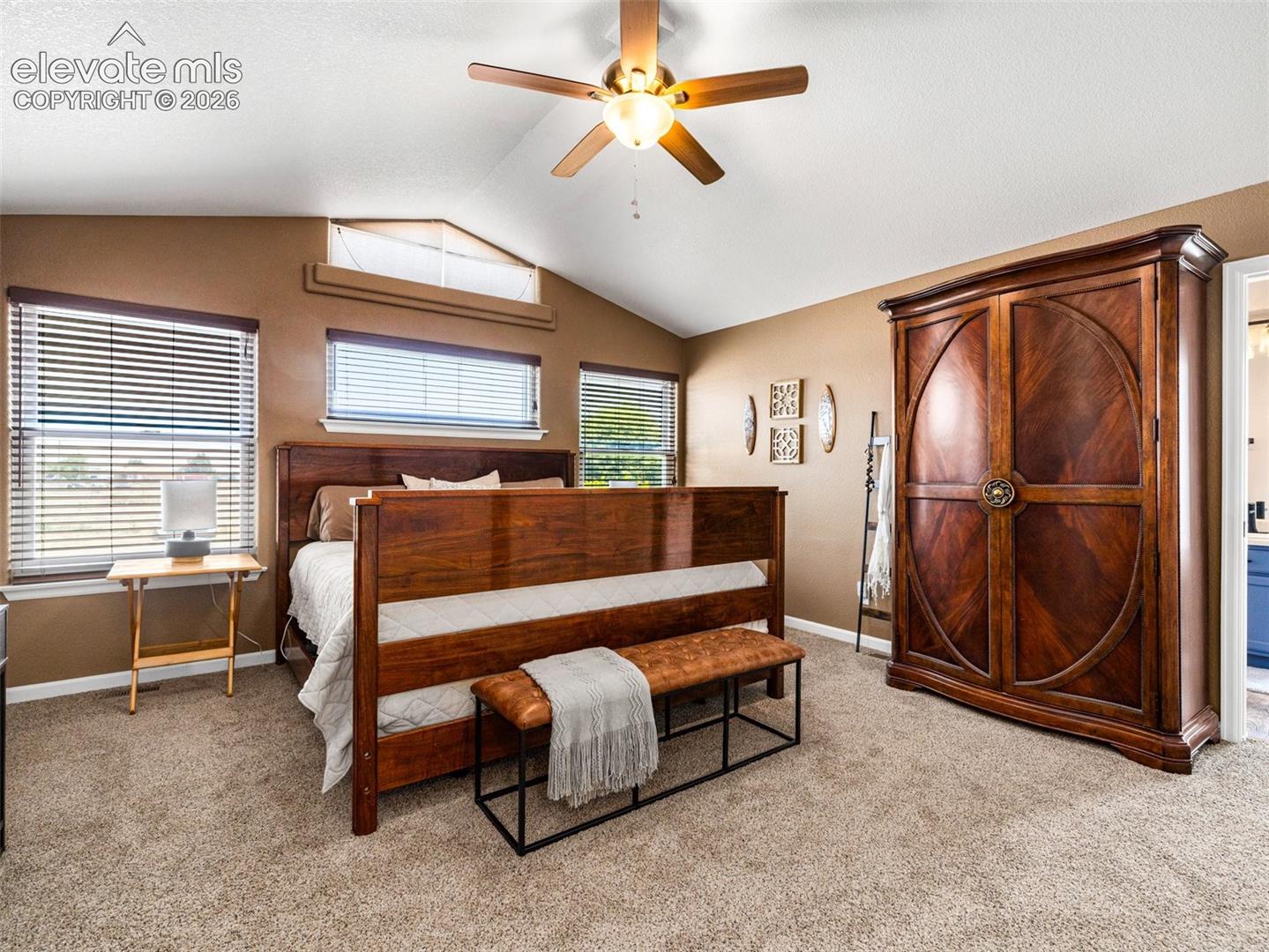 This large master suite has new carpet and a 5 pc bath with walk in shower