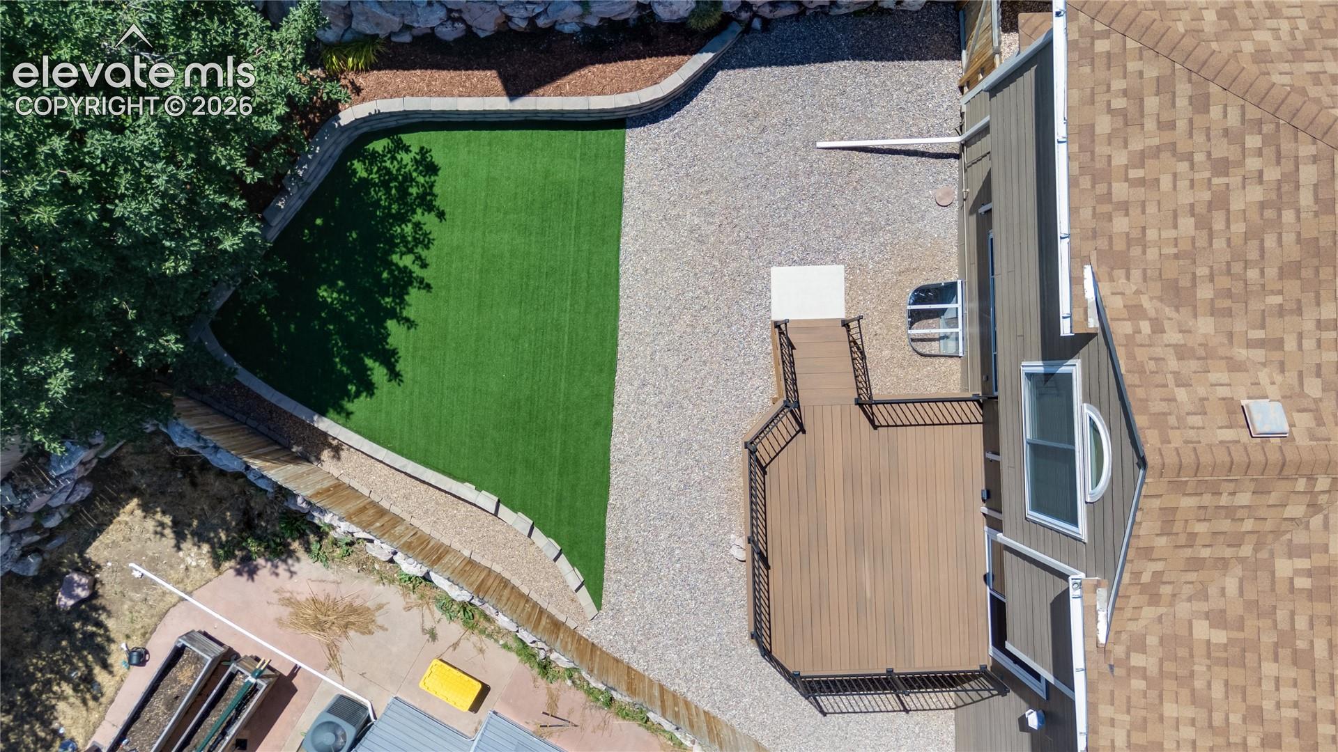 Aerial view of backyard