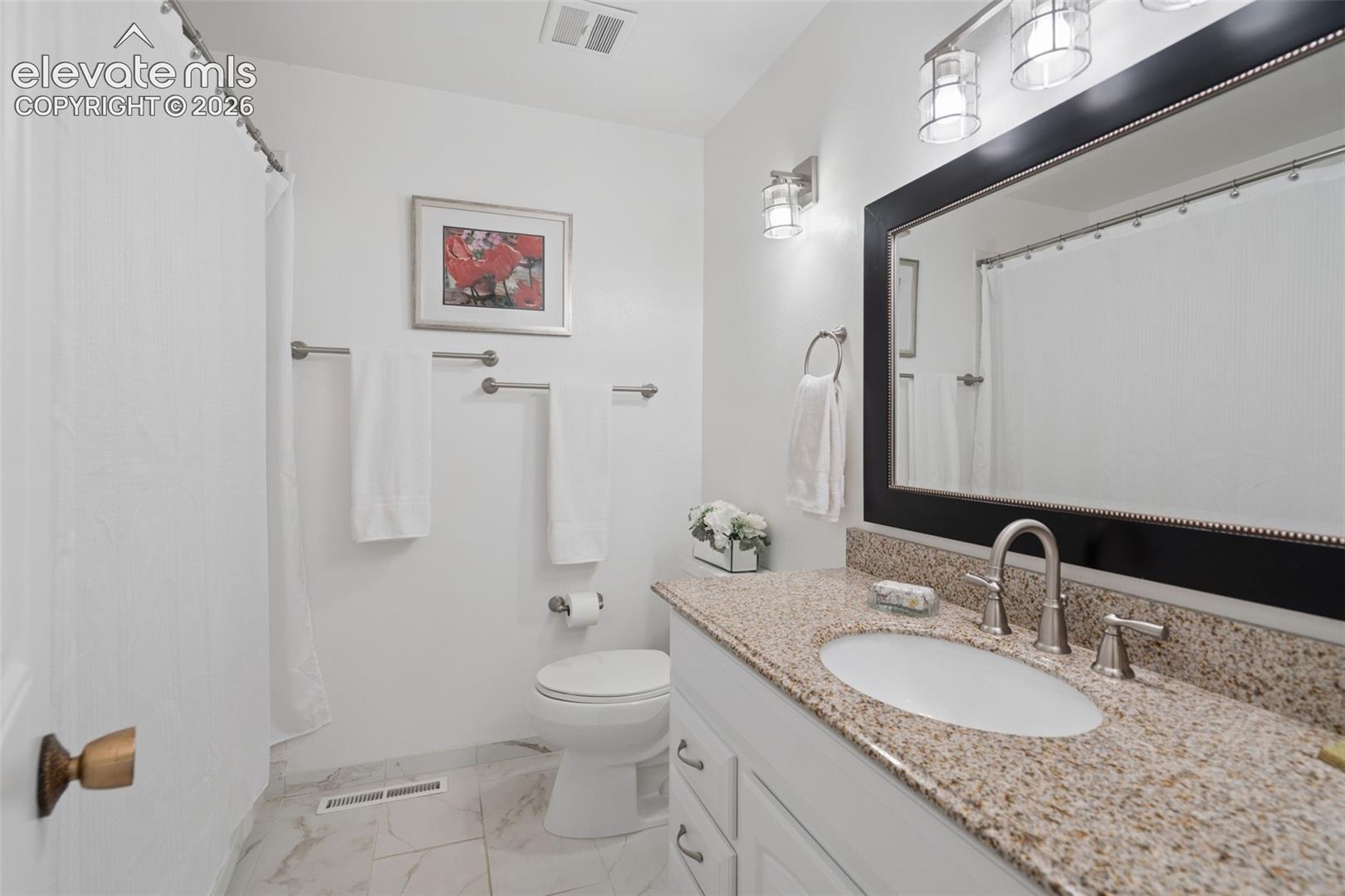 Upstairs full bathroom with linen closet. Additional linen closet located in the hallway directly outside of this bathroom.