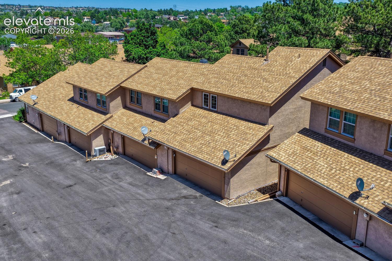 Aerial rear view of complex.