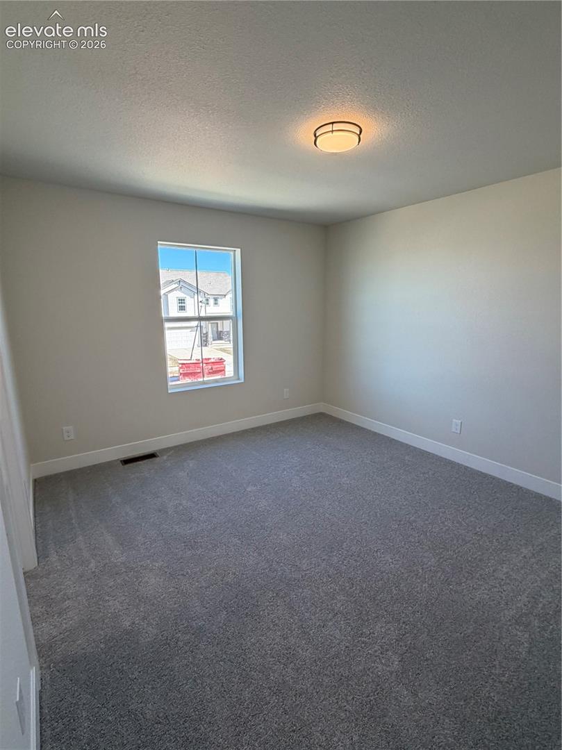 Neutral-toned walls, wall-to-wall carpeting, single-hung window with a muntin bar, and a ceiling-mounted drum light fixture