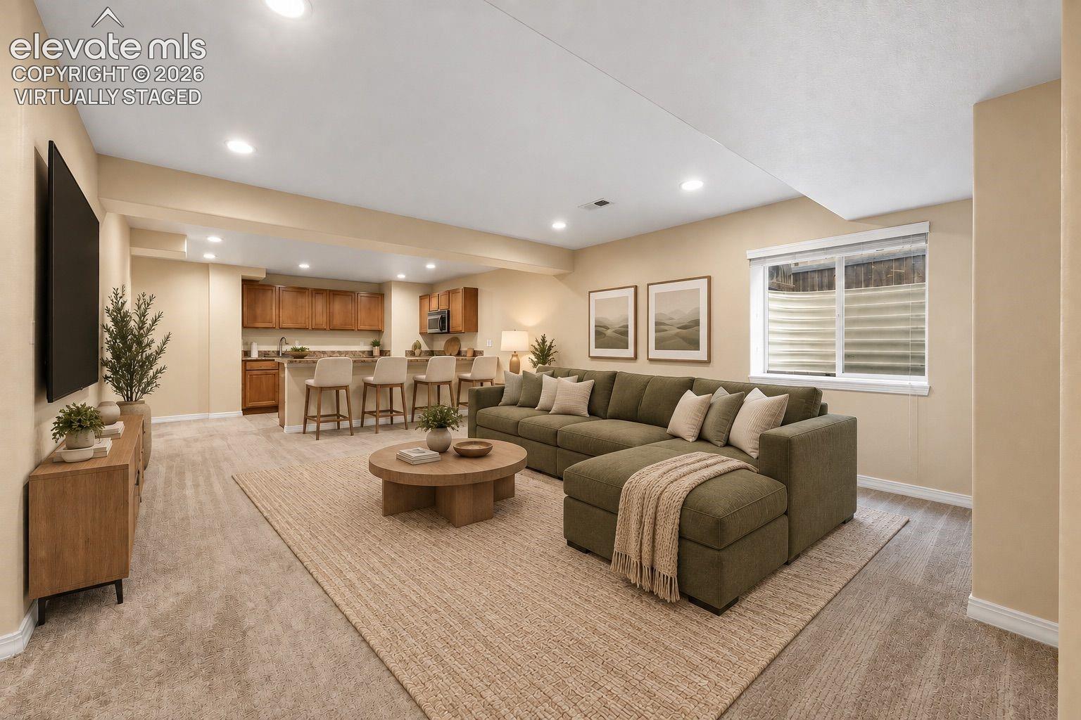 Virtually Staged Family Room in Basement
