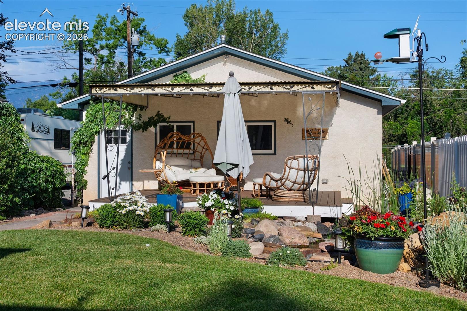 2nd covered deck, overlooking the pond