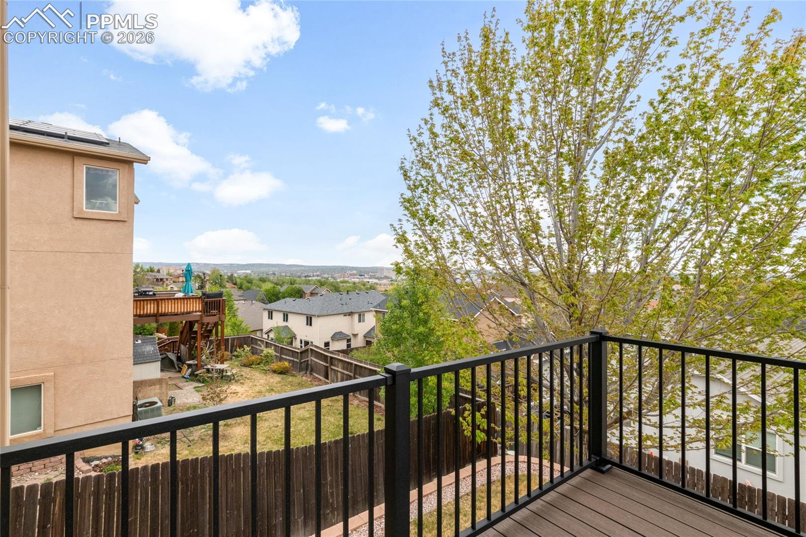 Updated composite decking with views of downtown Colorado Springs