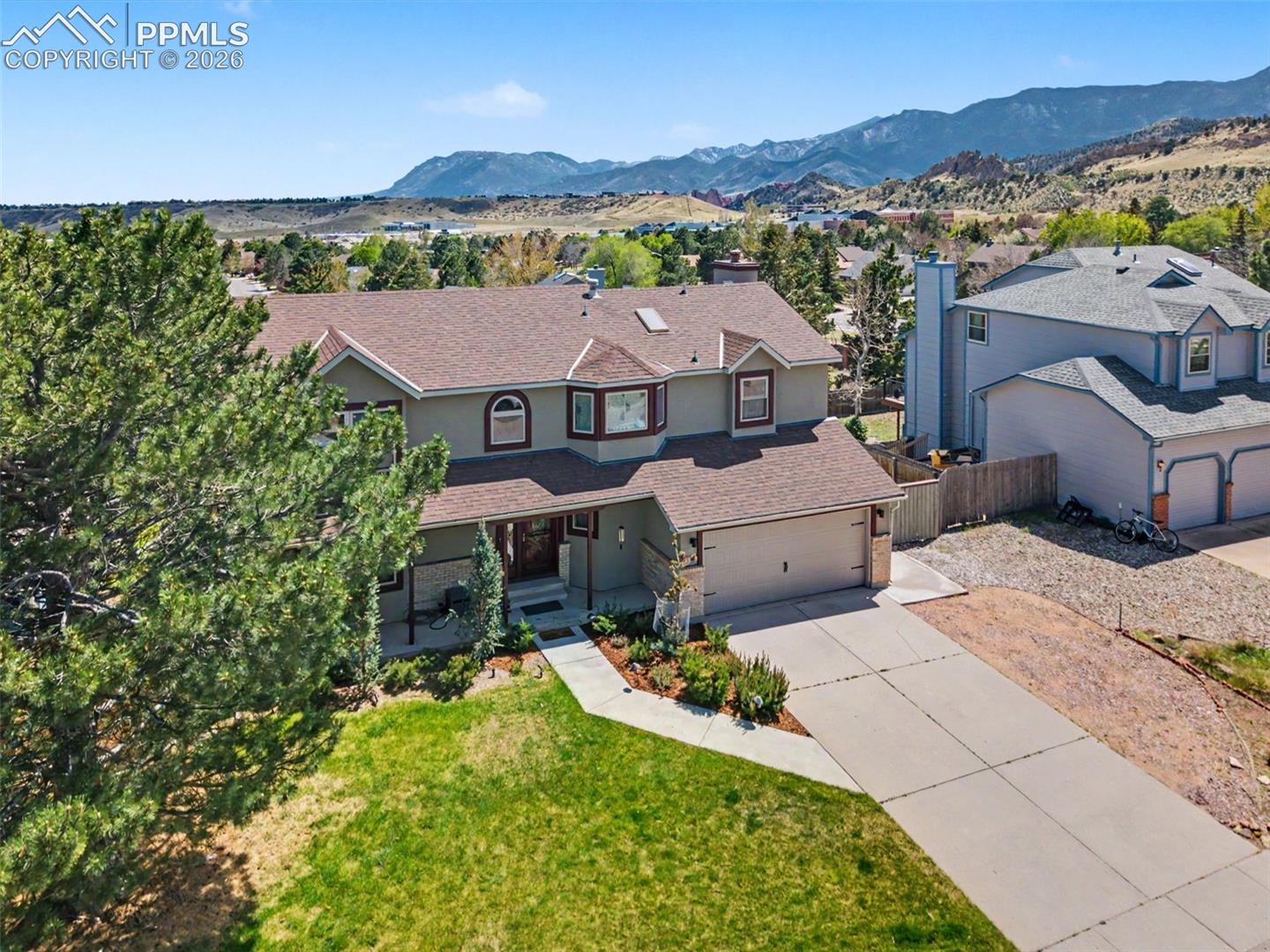 Aerial view of the front of the home.