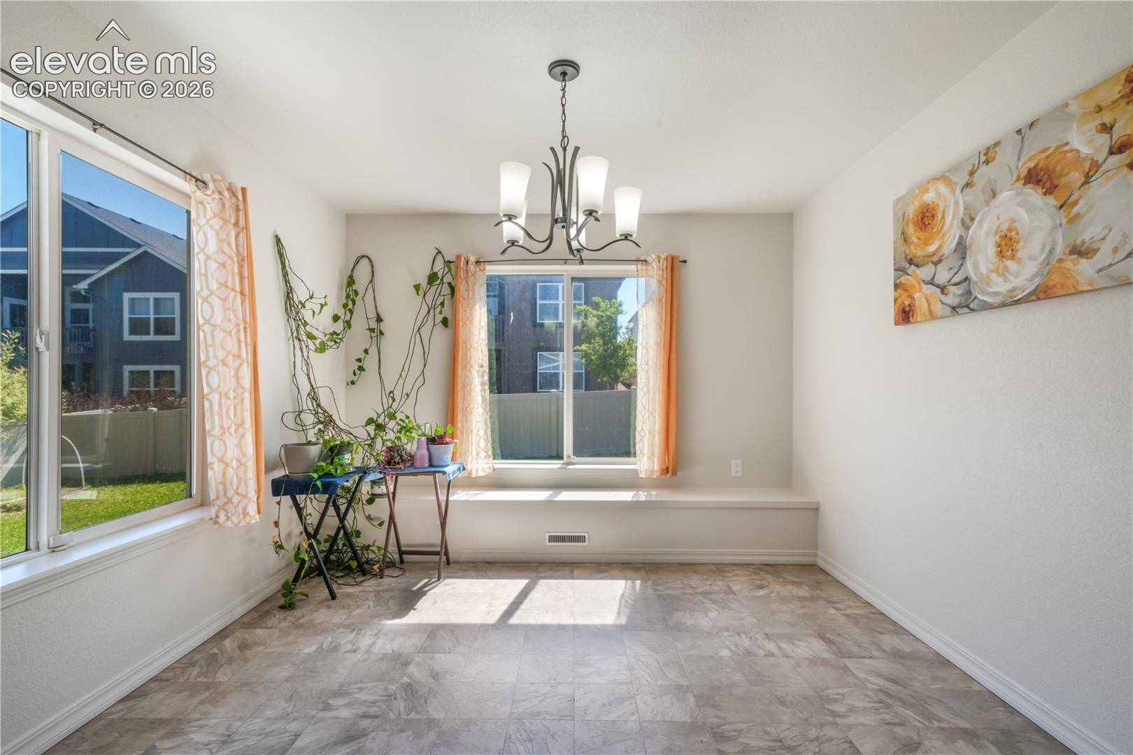 Dining area with large windows