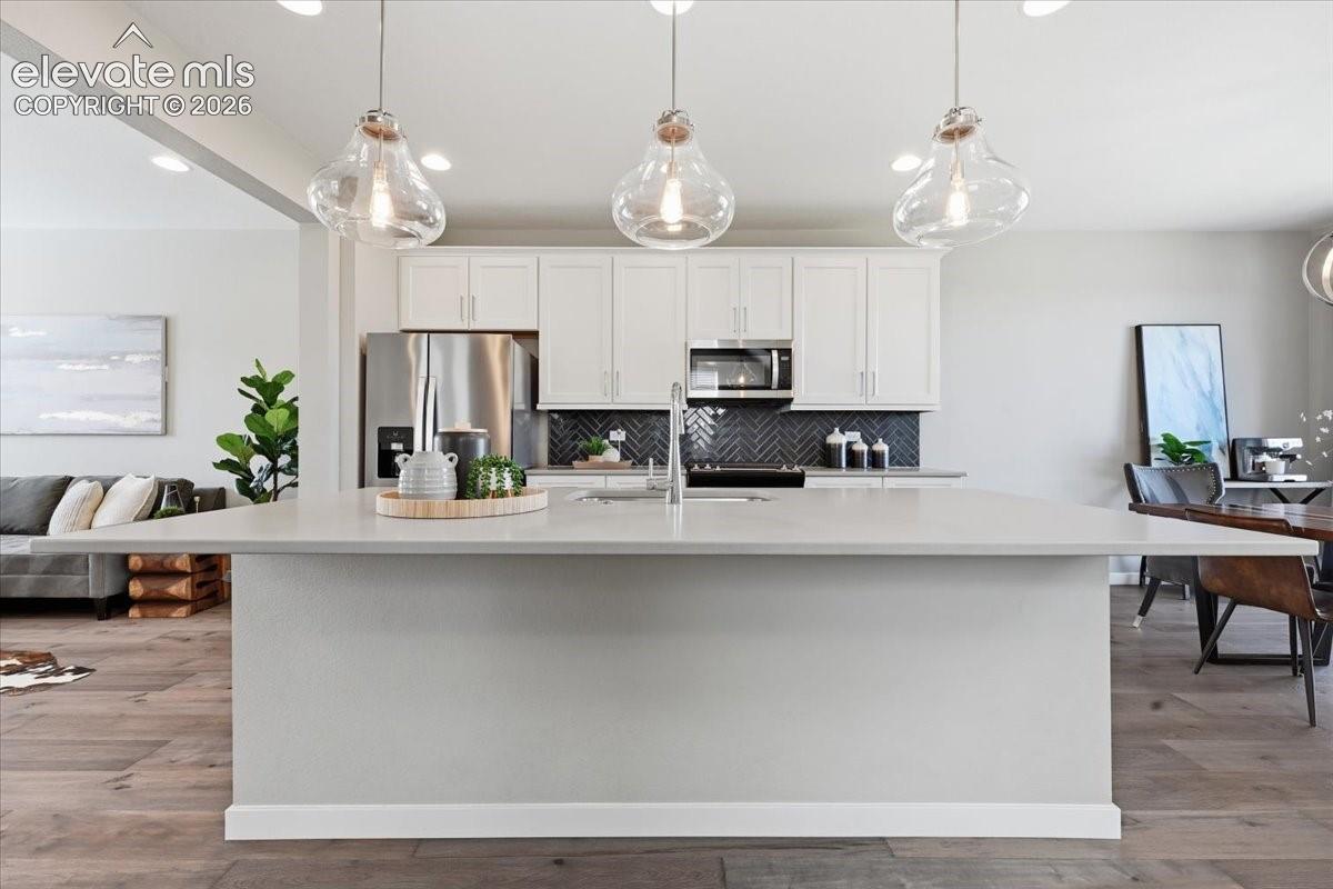 Huge center island with quartz counters!