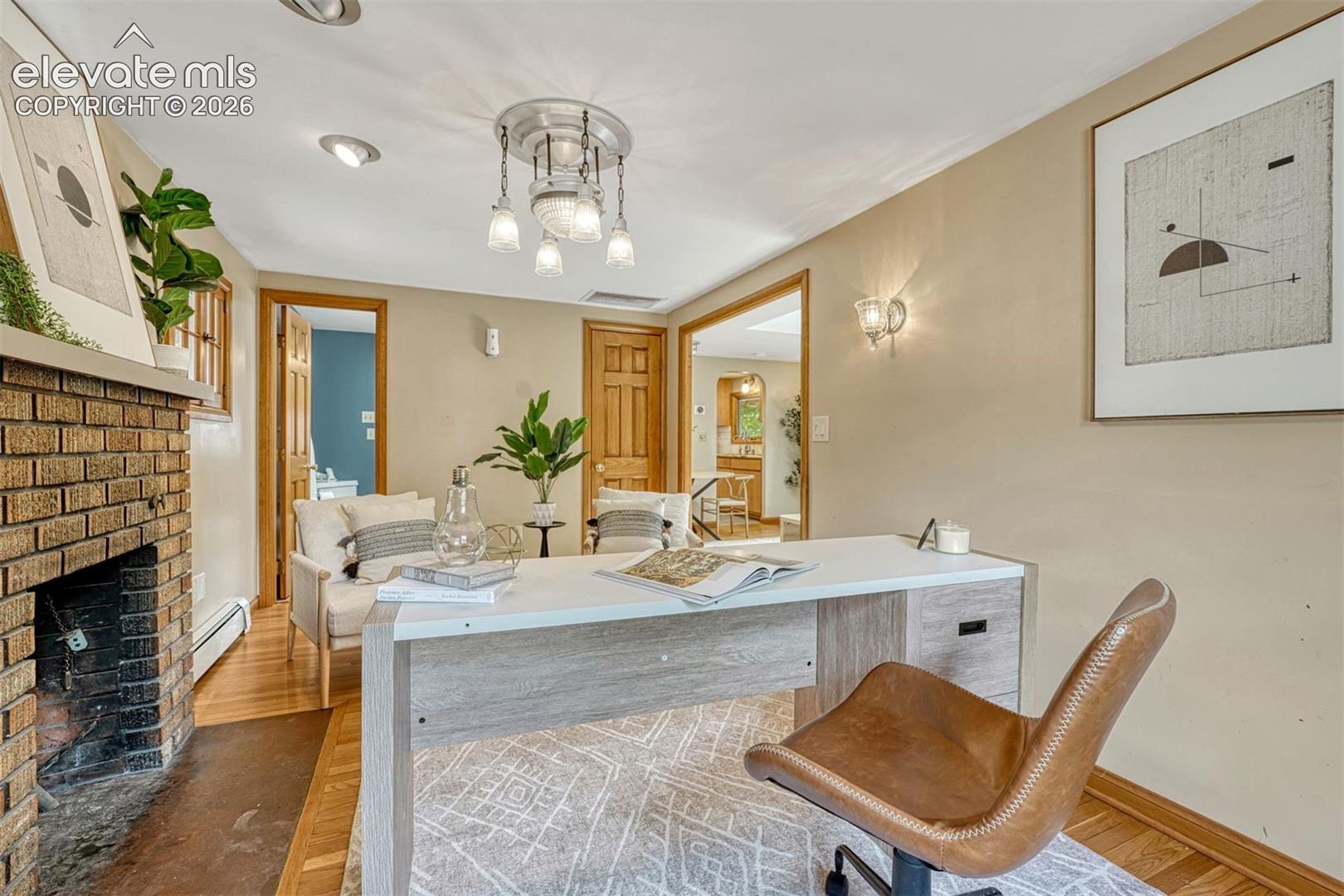 Fireplace and closet allows for multiple options for this room
