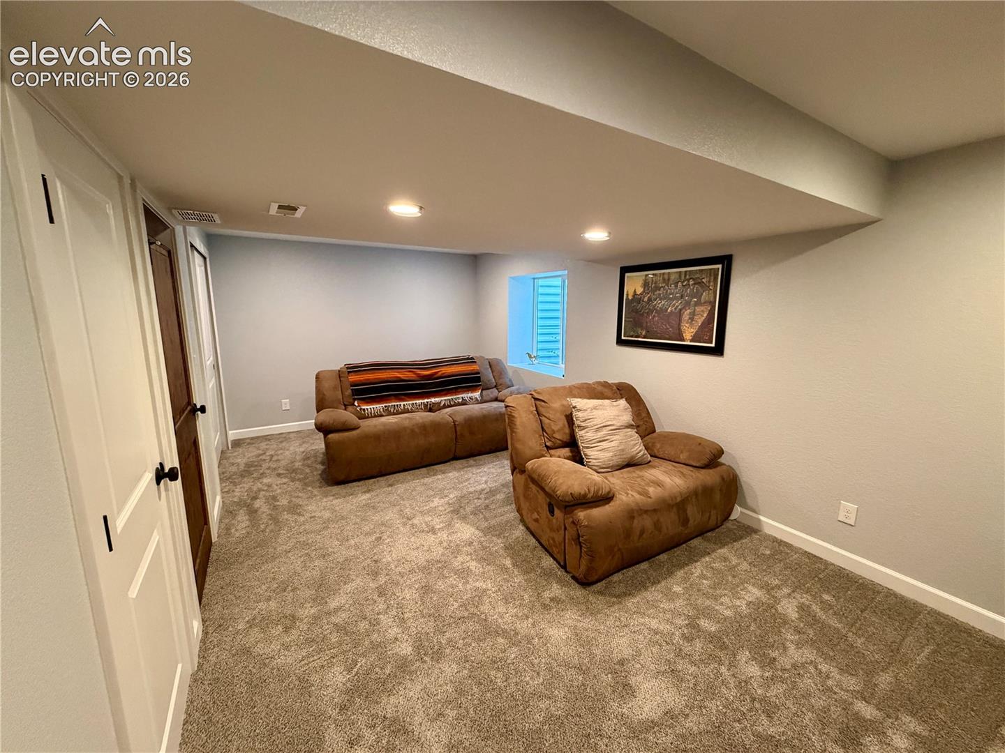 Basement bedroom or media room.