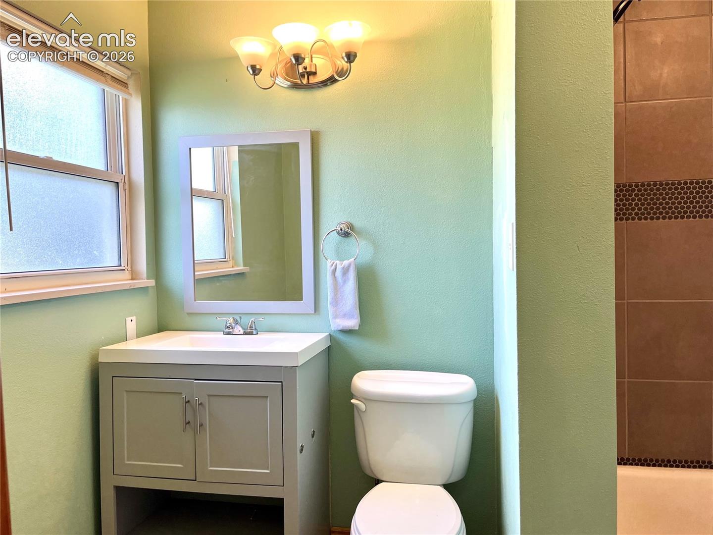 Full bathroom with updated vanity